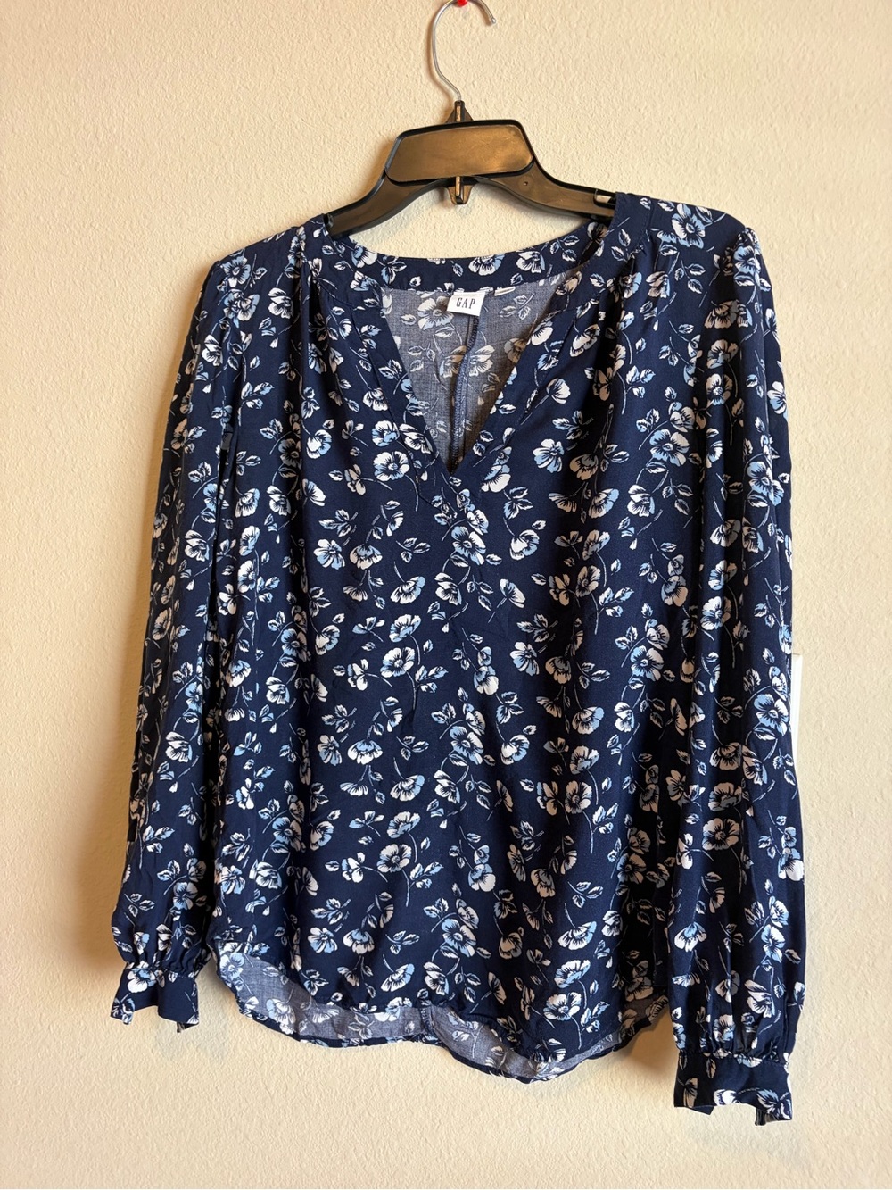 GAP Navy Floral V-Neck Long Sleeve Blouse